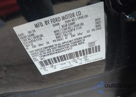 2025 Ford Explorer Active z USA, uszkodzony, nr VIN 1FMUK8DHXSGA21017